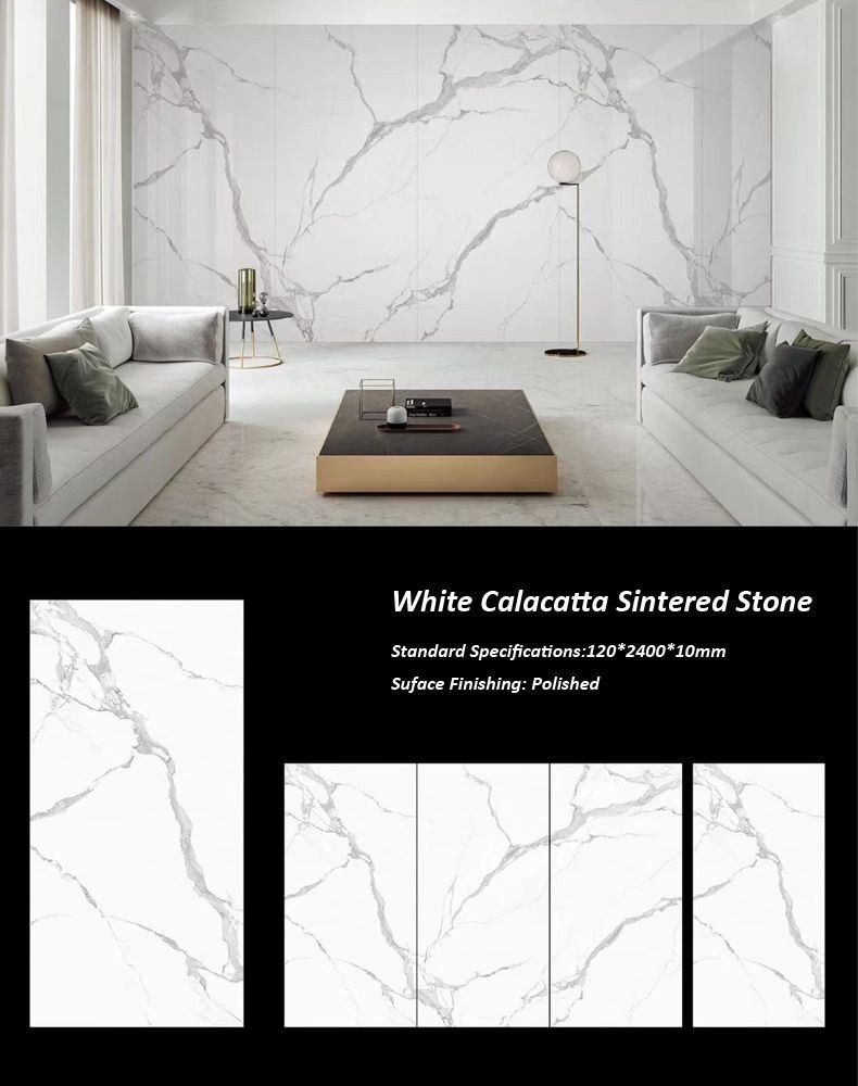 Polished White Calacatta Sintered Stone Wall Background Panel Tiles Polished White Calacatta Sintered Stone Wall Background Panel Tiles