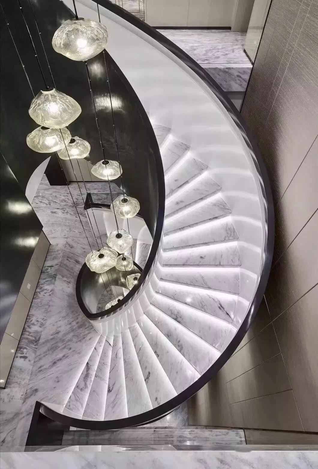 Statuario Marble Steps Spiral Staircase With Led lighting Statuario Marble Steps Spiral Staircase With Led lighting