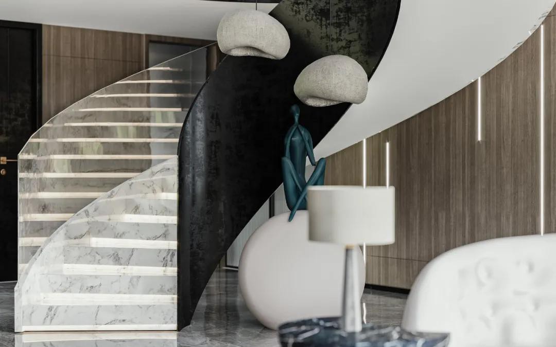 Intelligent BodySsensing Led Lighting White Marble Staircase Intelligent BodySsensing Led Lighting White Marble Staircase