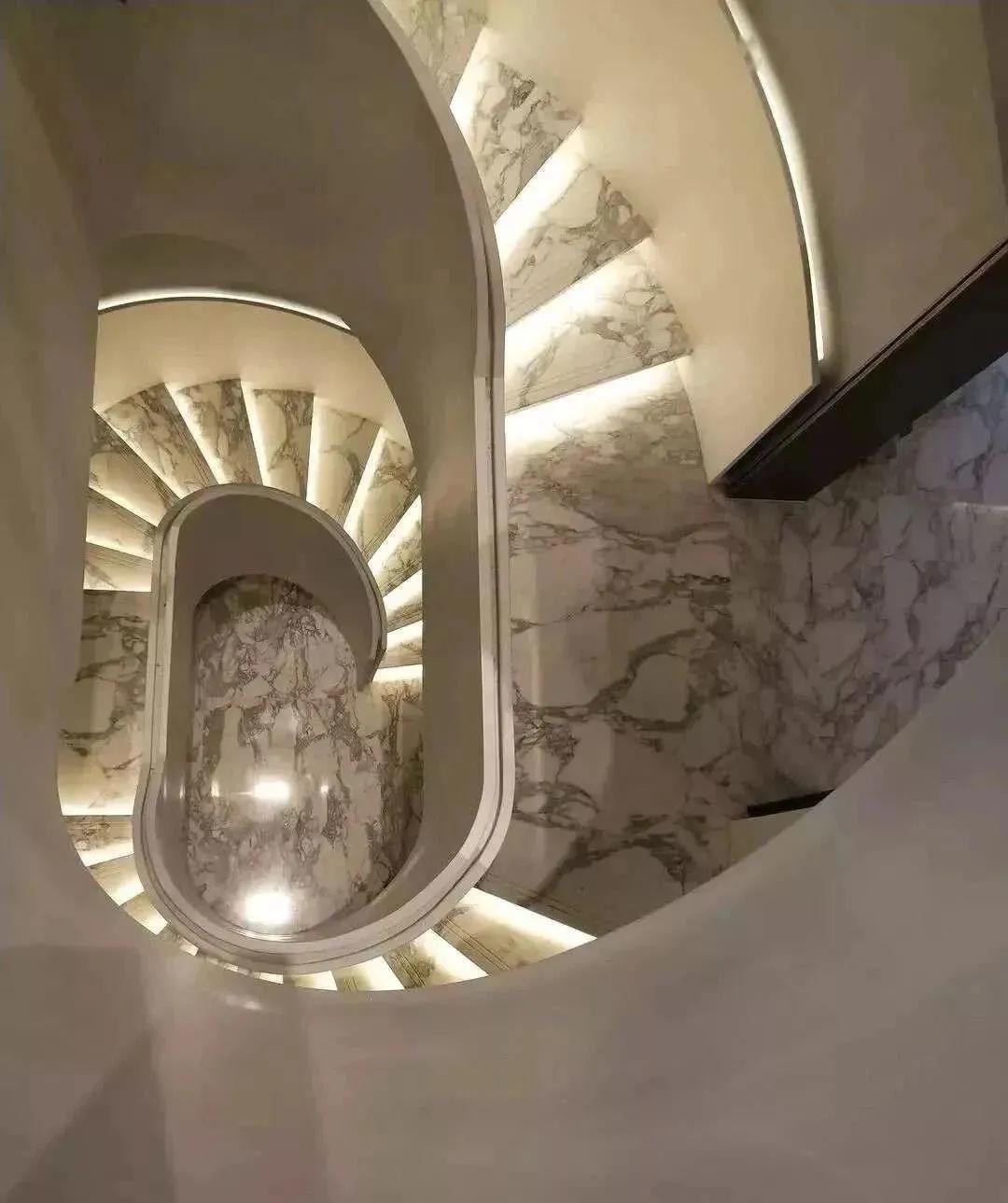 Intelligent BodySsensing Led Lighting Calacatta White Marble Staircase Intelligent BodySsensing Led Lighting Calacatta White Marble Staircase