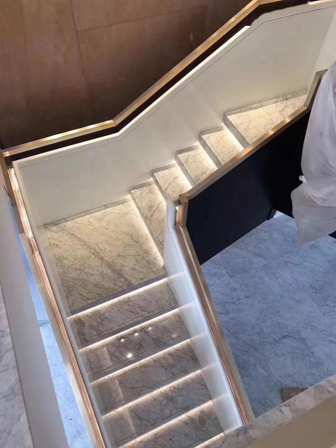 Intelligent BodySsensing Led Lighting Staruario White Marble Staircase Intelligent BodySsensing Led Lighting Staruario White Marble Staircase