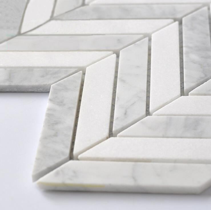 White Marble herringbone mosaic design White Marble herringbone mosaic design