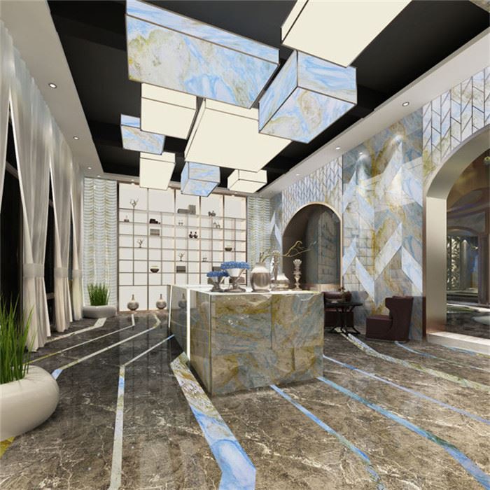 blue marble tile lighting