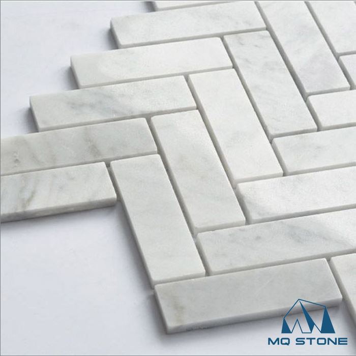 white carrara herringbone mosaic