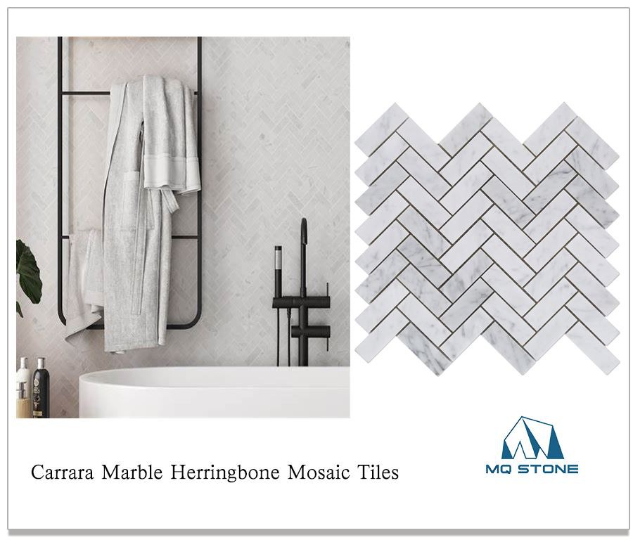 Carrara Marble Herringbone Mosaic Tiles Carrara Marble Herringbone Mosaic Tiles