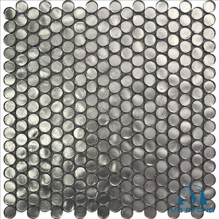 Silver glass penny round mosaic