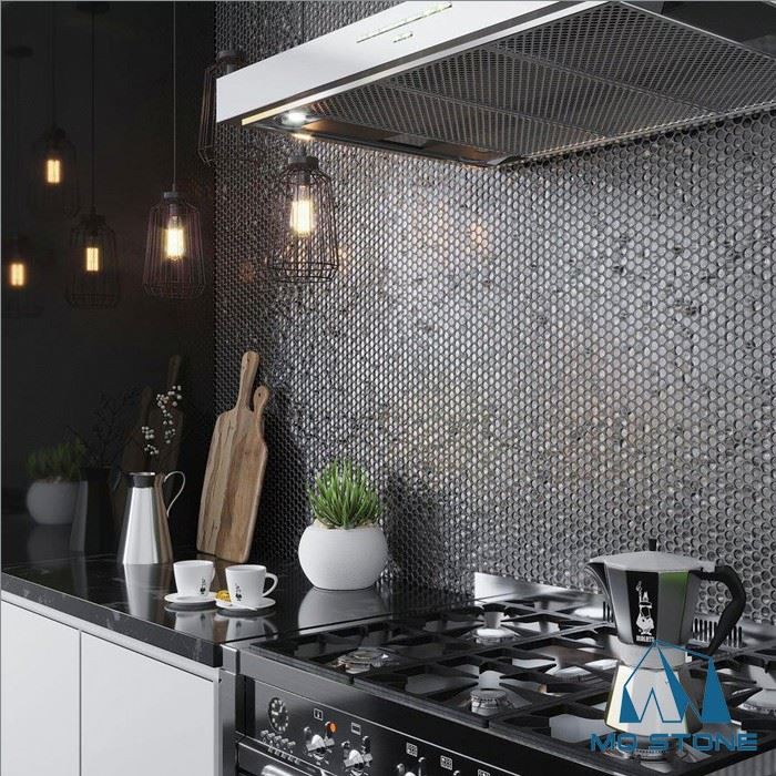 silver glass round mosaic