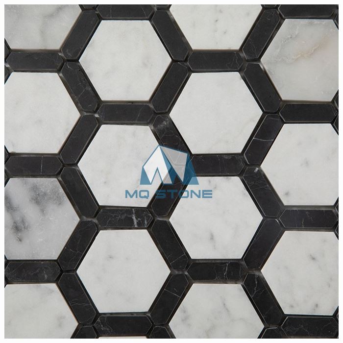 Black and White Marble Hexagon Mosaic