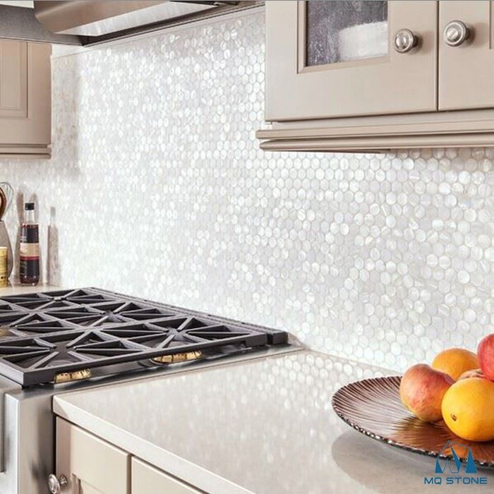 Mother of pearl shell kitchen backsplash