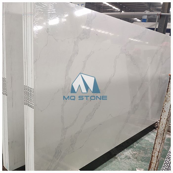 Bianco Calacatta Quartz Slabs For Waterfall Countertops