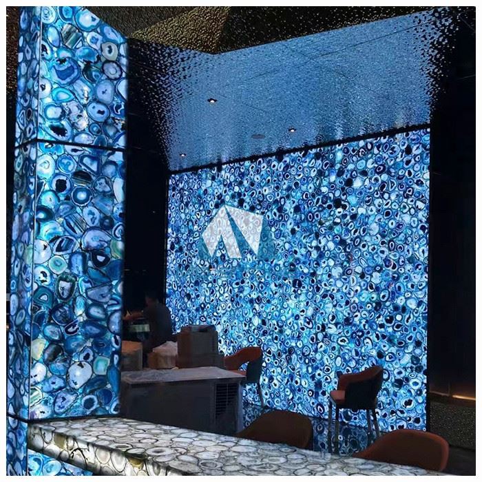 Blue Agate Backlit Bar Tops and Wall Cladding