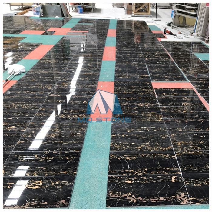 Black Portoro Marble Floor Tiles