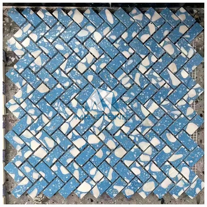 Blue Terrazzo Herringbone Mosaic Tiles