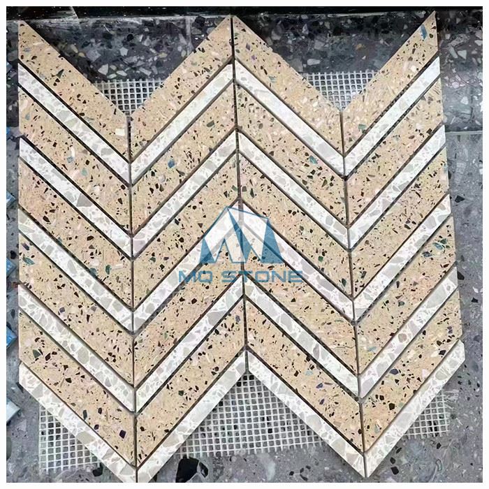 Terrazzo Herringbone Mosaic Tiles