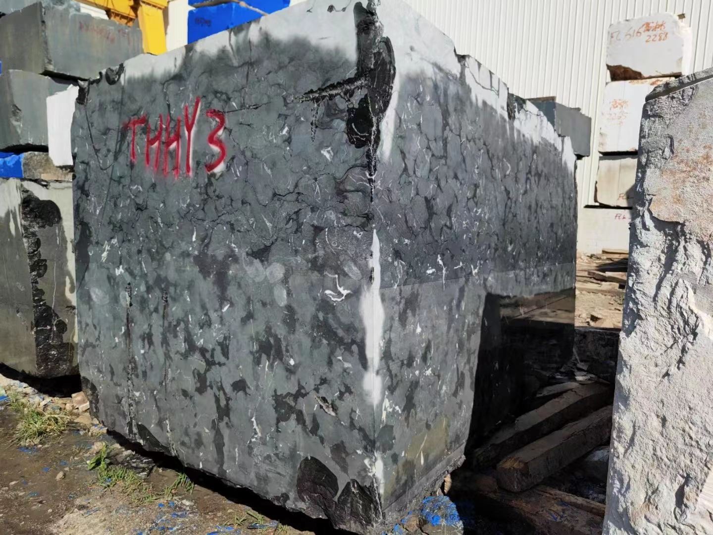 Ice Black Flower Marble Block