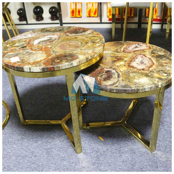 Round Petrified Wood Nesting Table