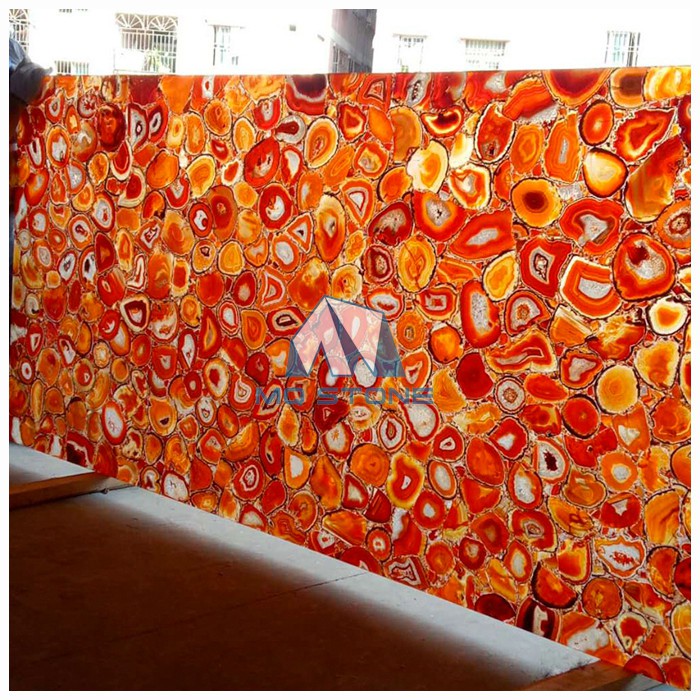 backlit red agate slab