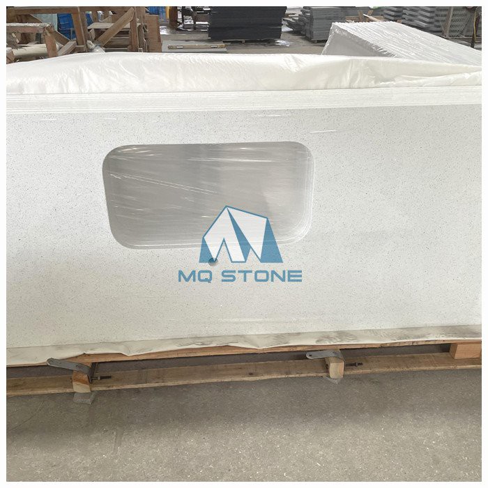 sparkling white quartz kitchen countertop