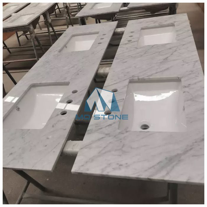 Carrara White Marble Double Sink Vanity Top