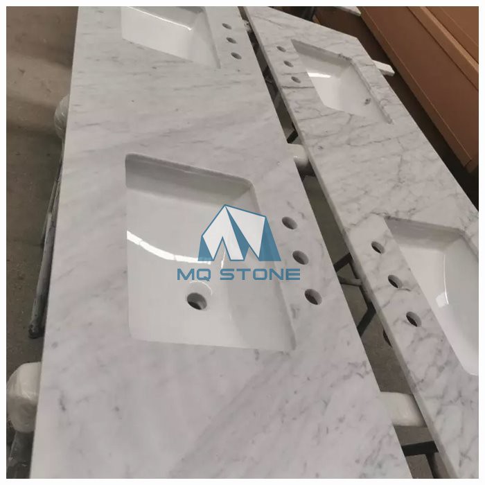 Bianco Carrara Marble Double Sink Vanity Top