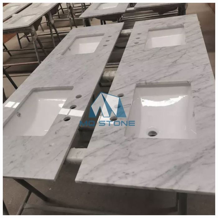 Carrara Marble Double Sink Vanity Top