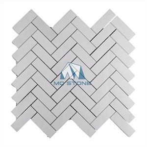 Thassos Herringbone Polished Marble Mosaic