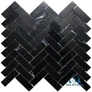 White and Black Marble Herringbone Mosaic